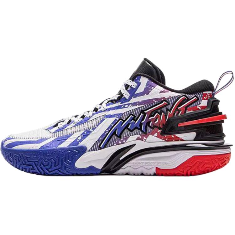 Li Ning Kids Basketball Comfortable Fashion Versatile Non-Slip Wear-Resistant Basketball Shoes Kids sneaker White Blue Red YKBV026-5