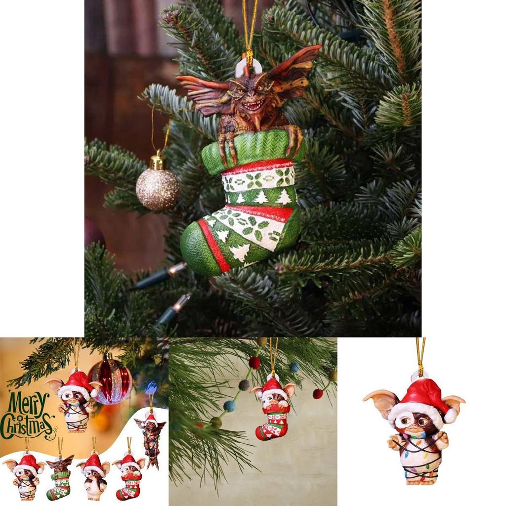 Merry Christmas Gremlins Gizmo Acrylic Santa Hat Pendant Xmas Tree Decor