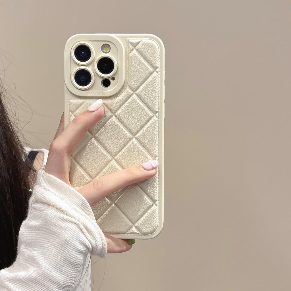 Applicable To Apple 15promax Diamond Pattern Lambskin Mobile Phone Case IPhone 14 Anti-fall Protection Case