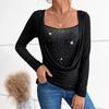 Women's 2025 New Ladies Casual Pullover Diamond Long Sleeve Fake Two-piece Top