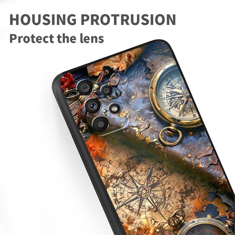 Vintage compass illustration Case For Samsung A41 A35 A34 A33 A32 A25 A24 A23 A21s A06 A05 A04 A03 Note 10 20 Ultra 5G Black