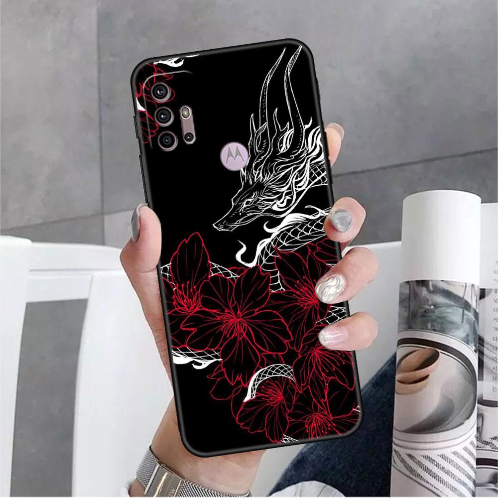 Husă Pentru Motorola G30 G60 G22 G9 Play G82 G52 G8 G9 G50 One Fusion Edge 20 Negru Moale Capas Telefon Modă Chinezesc Vintage Dragon