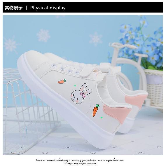 Girls' Sports Shoes New Summer White Shoes Breathable Leather Panel Shoes for Older Children Students Flat Running Shoes