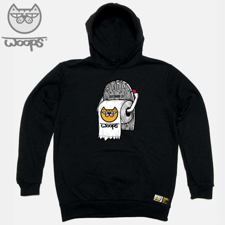 Doldol Woops_Hoody_35 Skateboard Cat Oops Character Hoodie Black/M