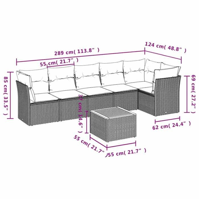 VidaXL Garden Lounge Set with Cushions 7 Pcs, Patio Sofas, Patio Furniture Set, Outdoor Furniture, Black 3255979
