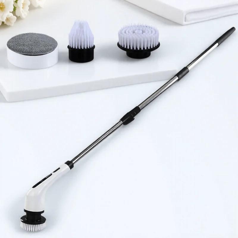 Electric Rechargeable Spin Scrubber with 9 Replaceable Heads Adjustable Extension Rod and Gloves for Cleaning