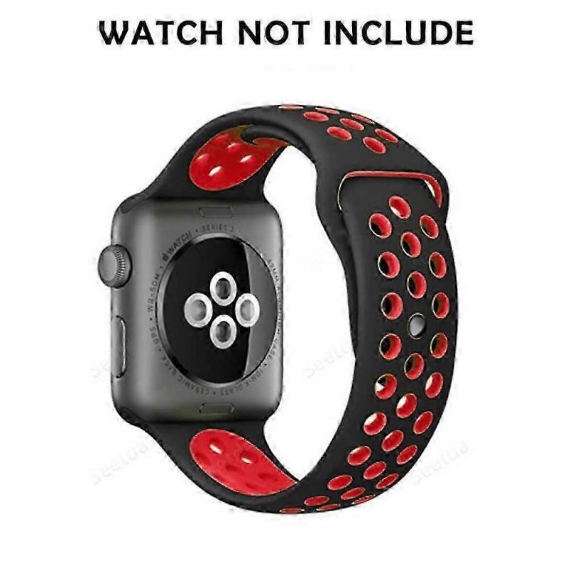 Compatible with Apple Watch Bands 38-40mm/42mm-44mm, Breathable Silicone Sports Replacement -38/40mm black with red