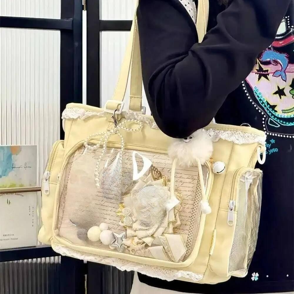 Y2K Roztomilá japonská Ita taška Lolita dívka Průhledná taška přes rameno Velkokapacitní crossbody ležérní taška DIY výstavní kabelky