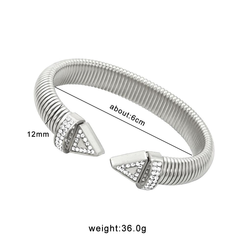 European & American Zirconia Open Triangle Bangle & Necklace, Eco-friendly Titanium Steel, 18K Gold, Goose Neck Striped Design.