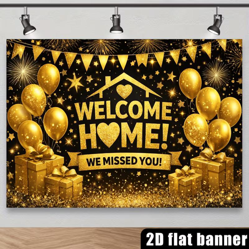 2D Glitter Gold Fireworks Welcome Home Photography Background