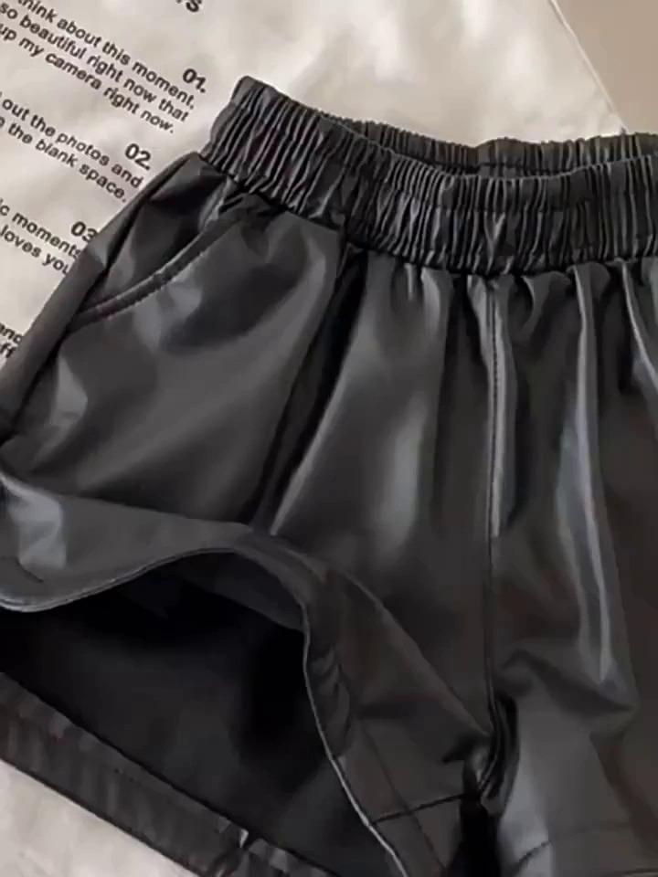 2025 Plus Size Women's High Waist PU Leather A-line Slimming Bootcut Shorts - Autumn/Winter Collection