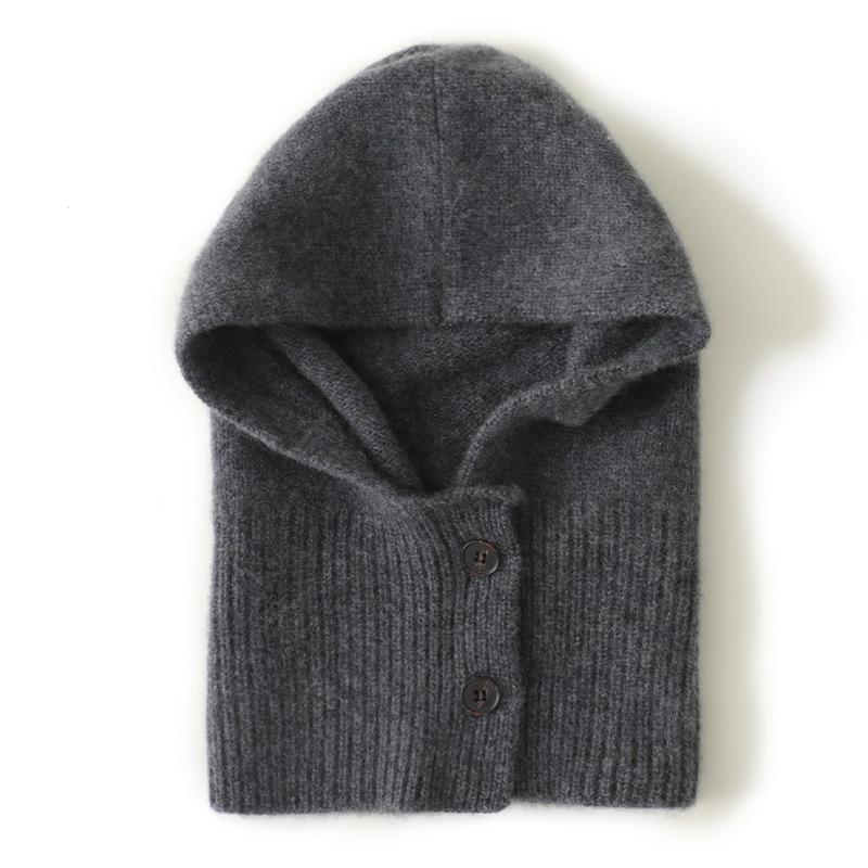 Cashmere Autumn and Winter New Solid Color Scarf Integrated Hat Cycling Warm Ear Protection Cap Knitted Hat