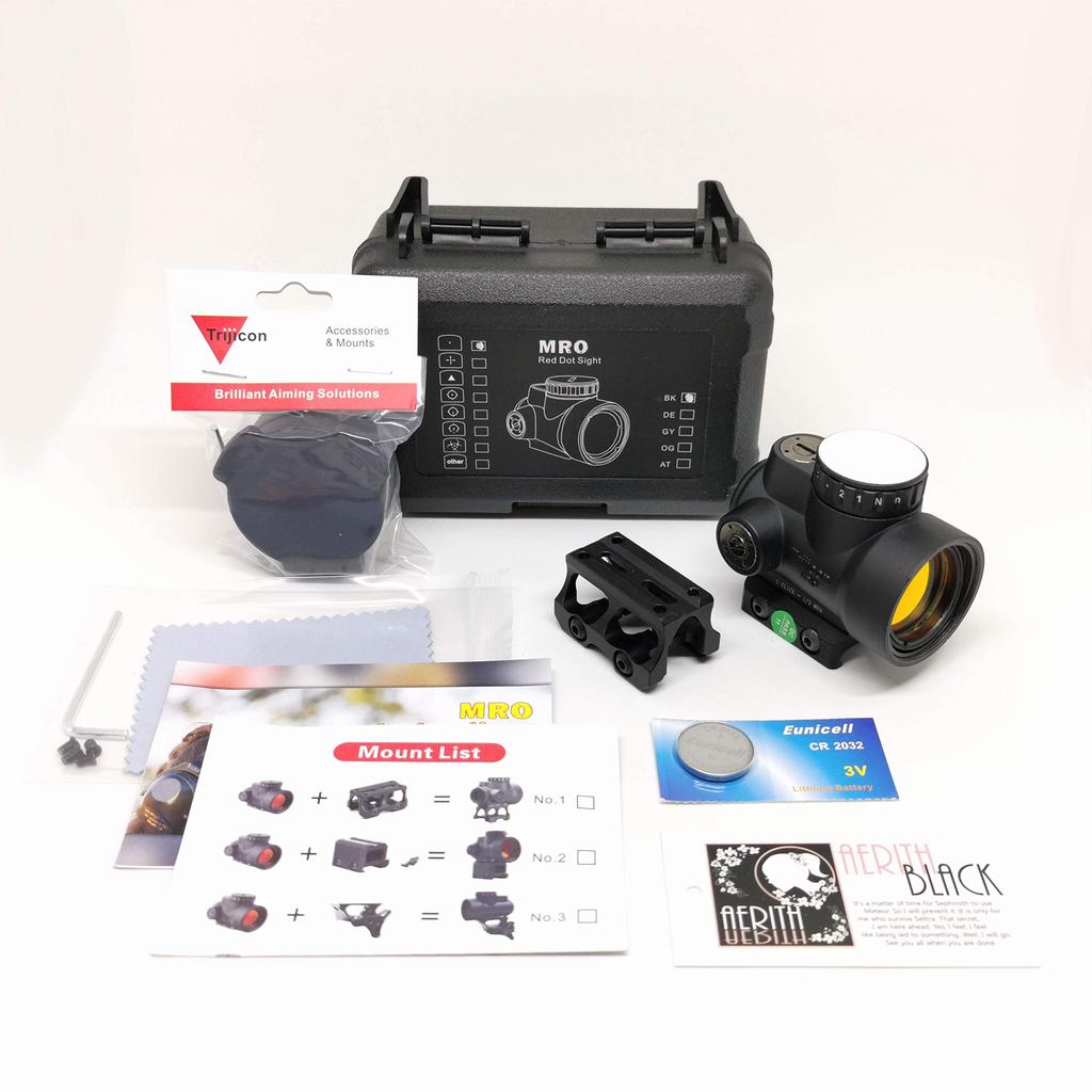 [AERITH BLACK] Latest Improved Lens Tr MRO Type Replica Dot Sight with Battery, Kill Flash, Low Mount, Lightweight, High Mount, Engraved MRO (no1 Dot)