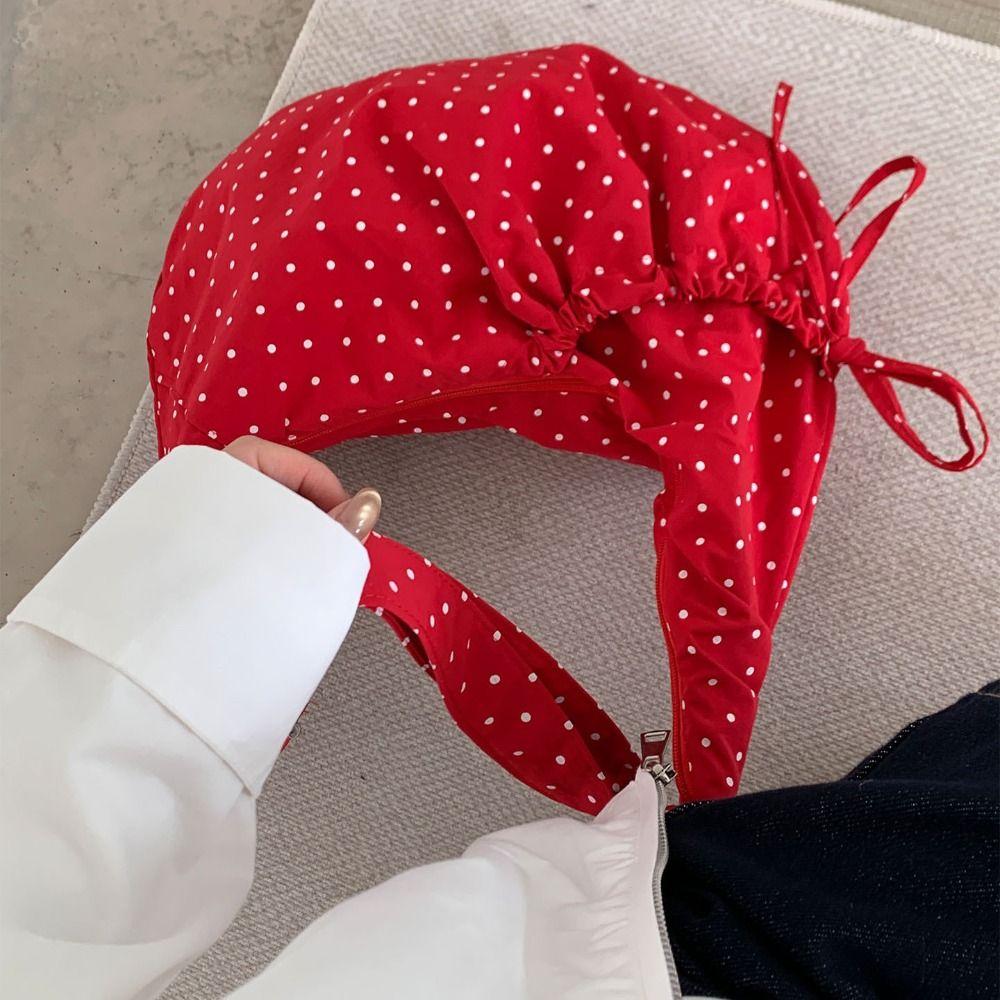 Lightweight Polka Dot Nylon Crossbody Bag Ballet Style Canvas Dumpling Bag Spring Summer