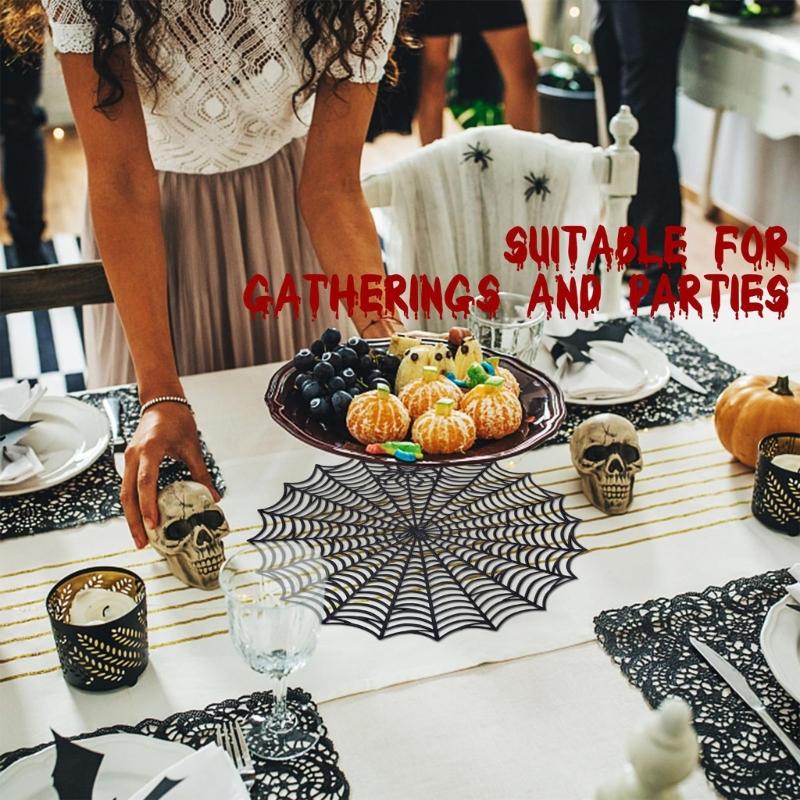 Efficient PVC Spiders Web Table Mats Halloween Theme Dining Accessories Specters Theme Dinner Party Decoration Items