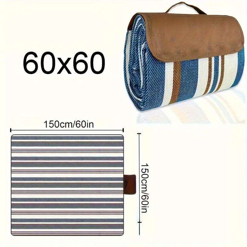 1pc Large Dual-Layer Nylon Picnic Blanket, Spring Summer Outdoor Handy Mat With Carry Handle, Ideal For Beach And Camping