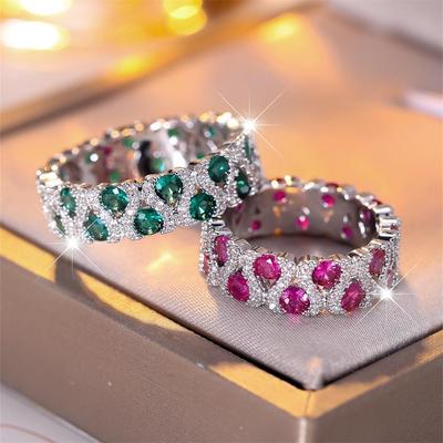 Green Crystal Round Stone Engagement Ring Rose Red Zircon Wedding Bands Rings For Women Trendy Color Bridal Party Jewelry