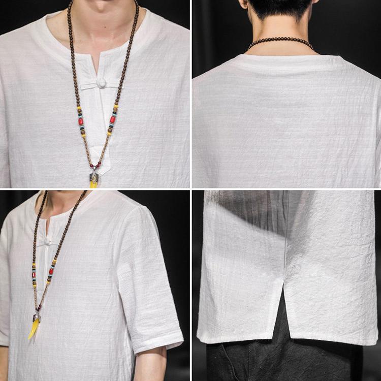 Men's Summer Cotton Linen Tang Shirt Men Chinese Style Button Short-Sleeved Shirts Male Blouse Vintage Kung Fu Hawaiian Shirt