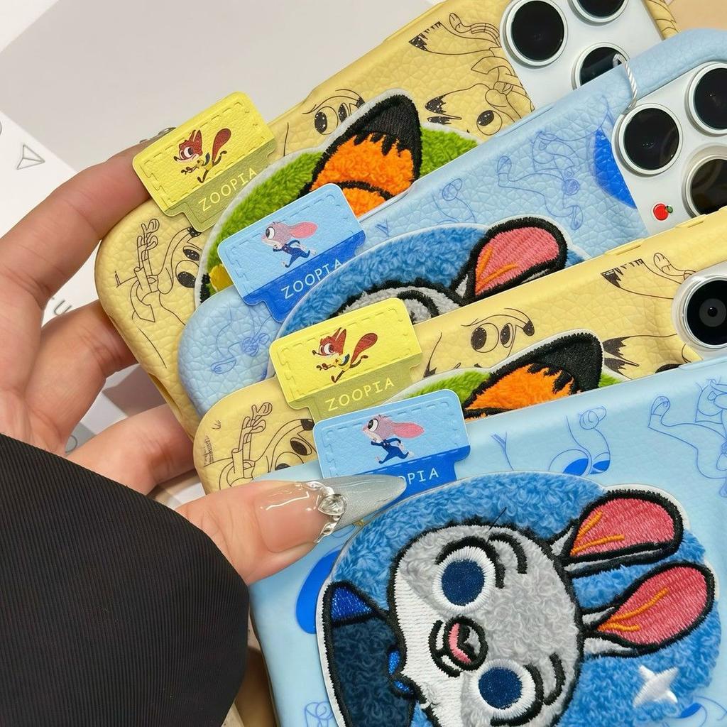 Autumn and Winter Leather Pattern for Apple 17 Judinick Couple Mobile Phone Case Embroidered iPhone16 Cartoon Case
