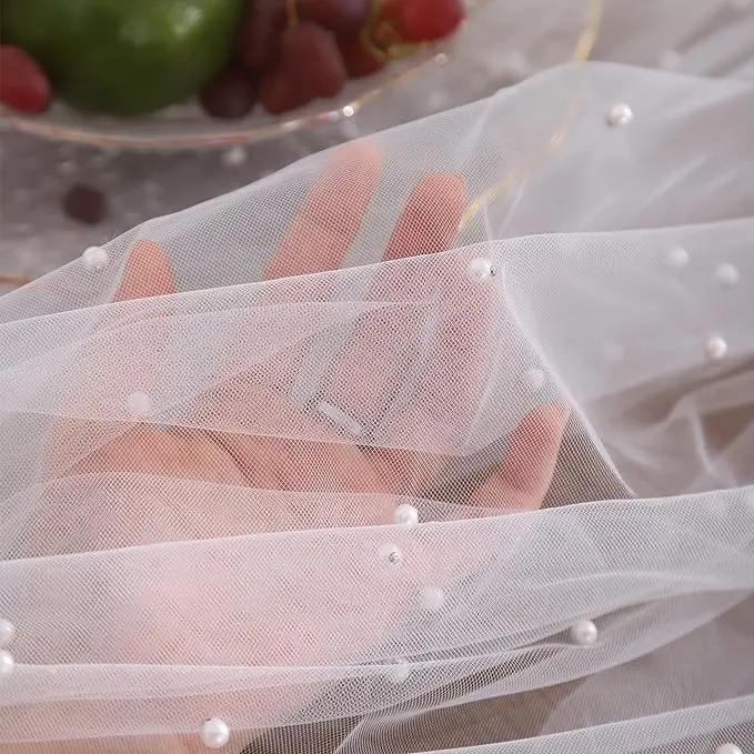 White Pearl Tulle Fabric Sheer Bridal Veil Wedding Table Decorations for Wedding Sweetheart Sewing DIY Crafts Gowns Crafts