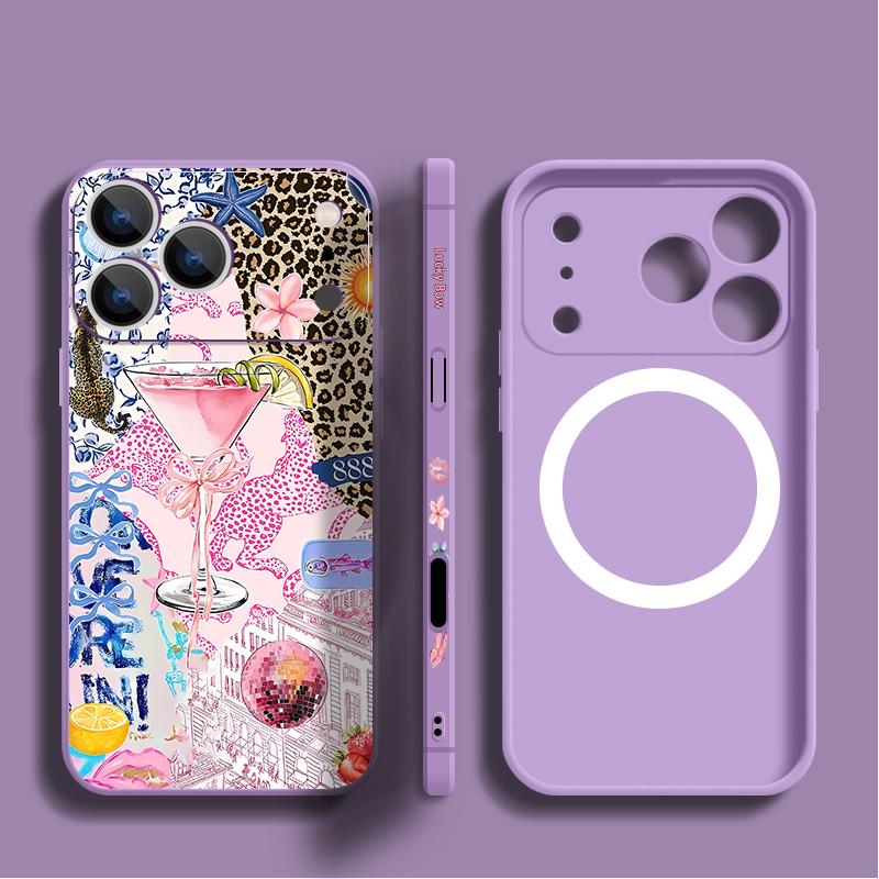For iPhone 17 Pro Max Case Pink Goblet Bowknots Disco Ball Magnetic For Magsafe Silicone Cover For iPhone 16 Pro Max Funda iPhone 15 14 13 12 11 16E