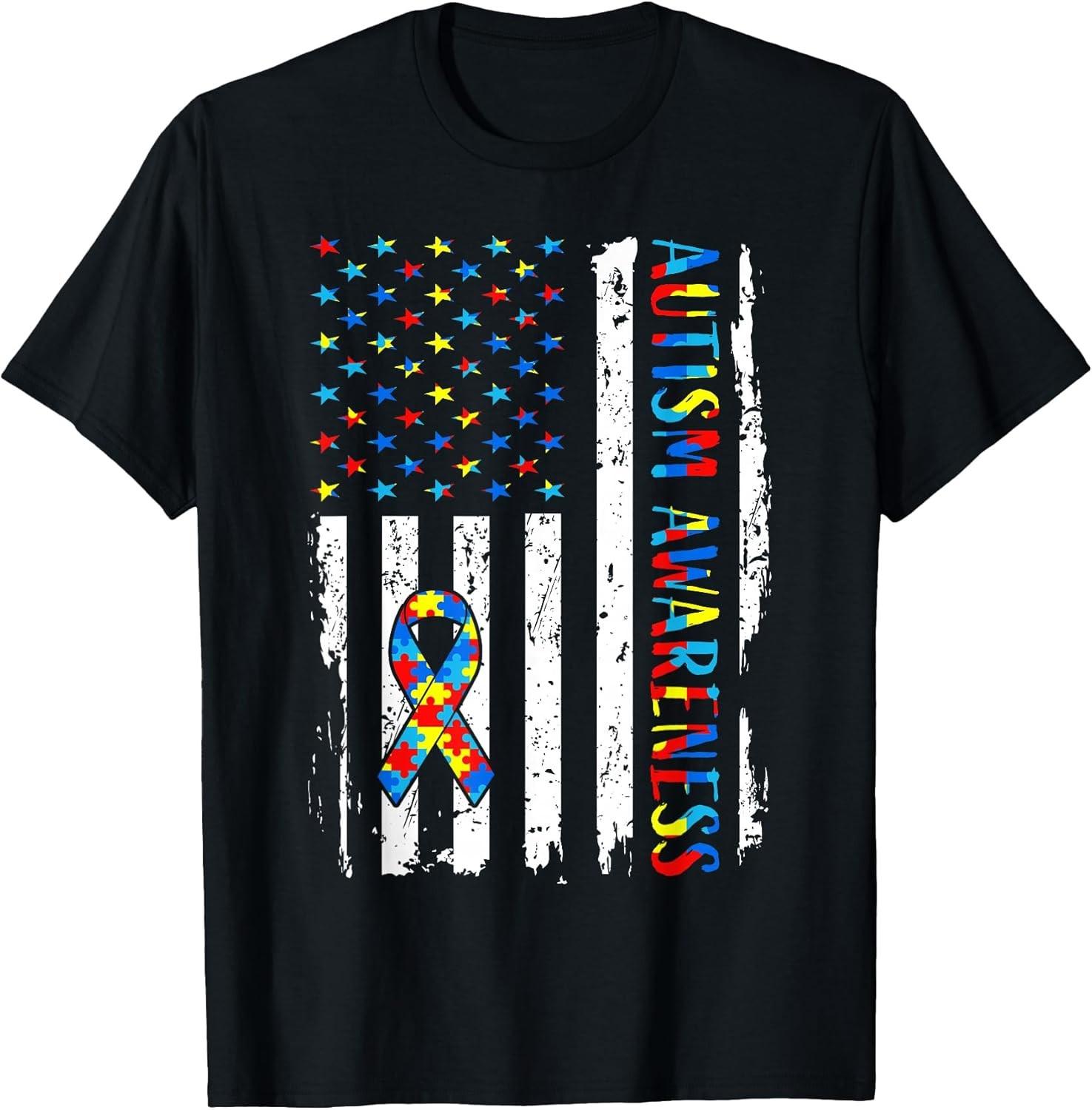 NEW LIMITED! Autism Awareness Mom Dad USA Flag Autistic Tee - MADE IN USA XL