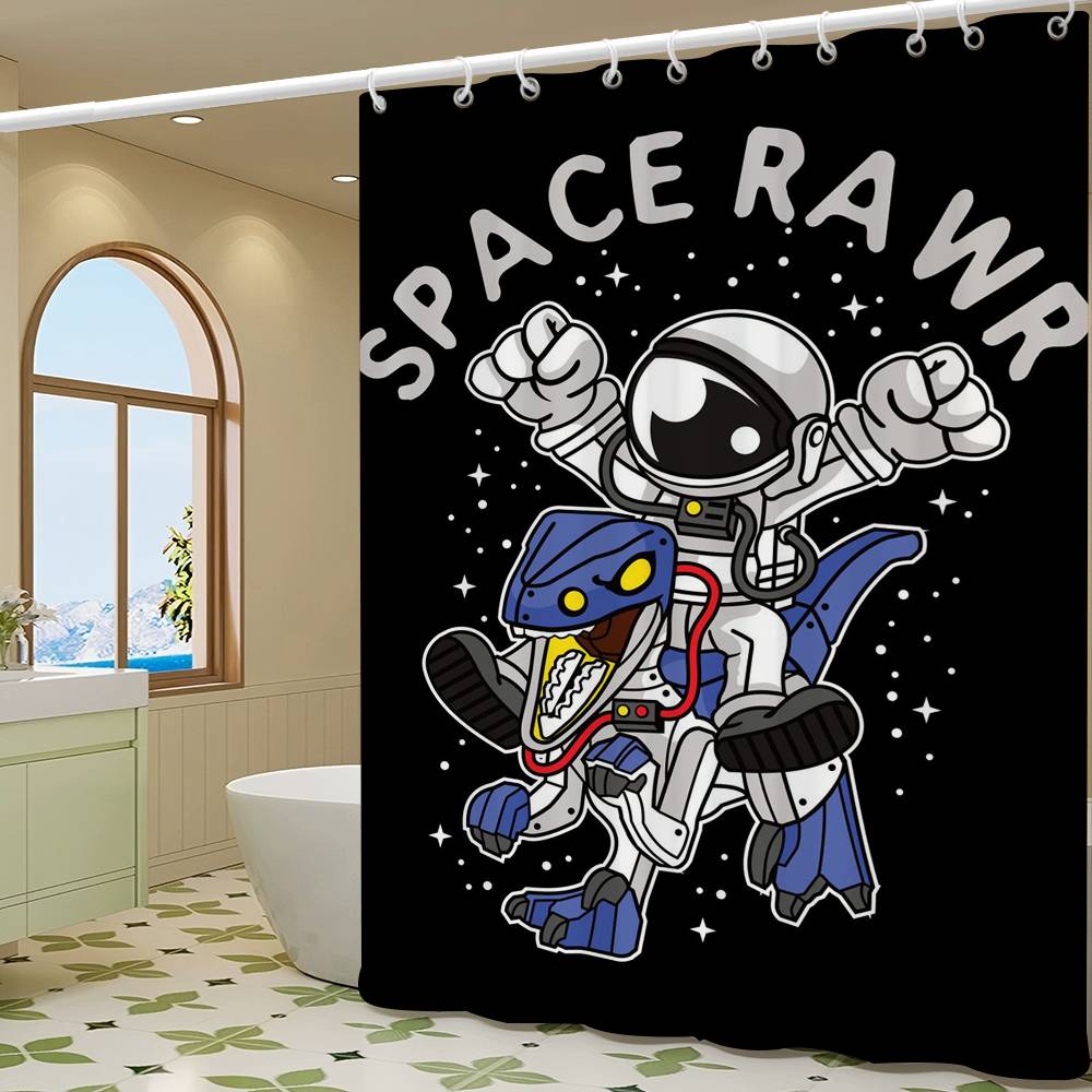 Cartoon Space Astronaut Simple Shower Curtain Bathroom Shower Curtain Easy To Clean And Scrub Polyester Waterproof Light Opaque