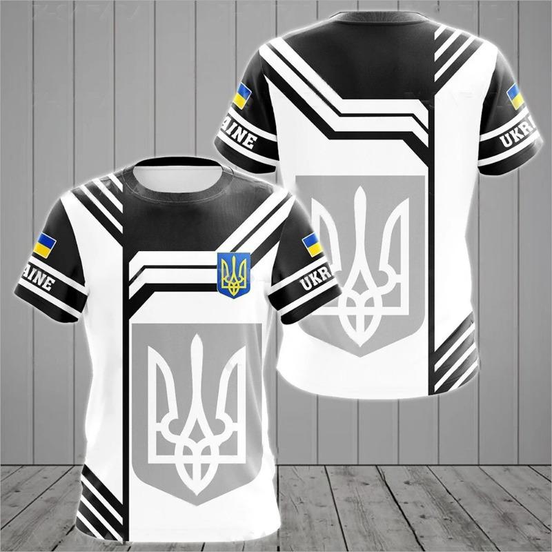 Herren T-Shirt Sommer Kurzarm Ukraine National Emblem Flagge Print Mode Rundhals Pullover Shirt Herrenbekleidung