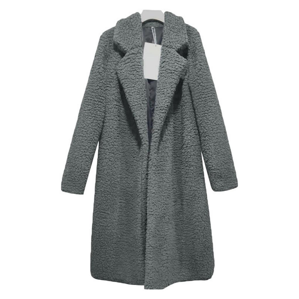 Ladies', Medium Length, Lapel, Woolen Jacket, Long Sleeved, Solid Color, Loose Fit, Casual Jacket