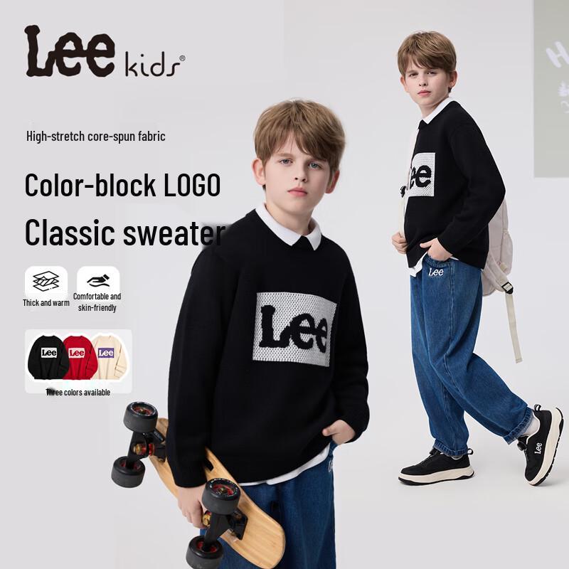 LeeKids Children s Thick Warm Round Neck Pullover Sweater with Contrast Logo 150