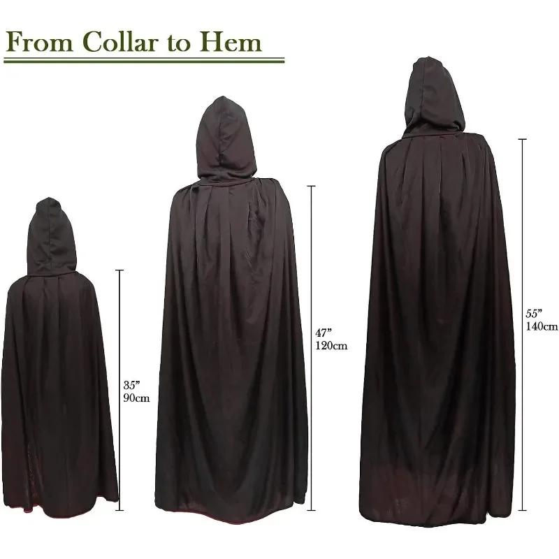 2025 Halloween Red and Black Double-sided Cape Hooded Medieval Costume Witch Vampire Halloween Cosplay Costume Cape Women Men