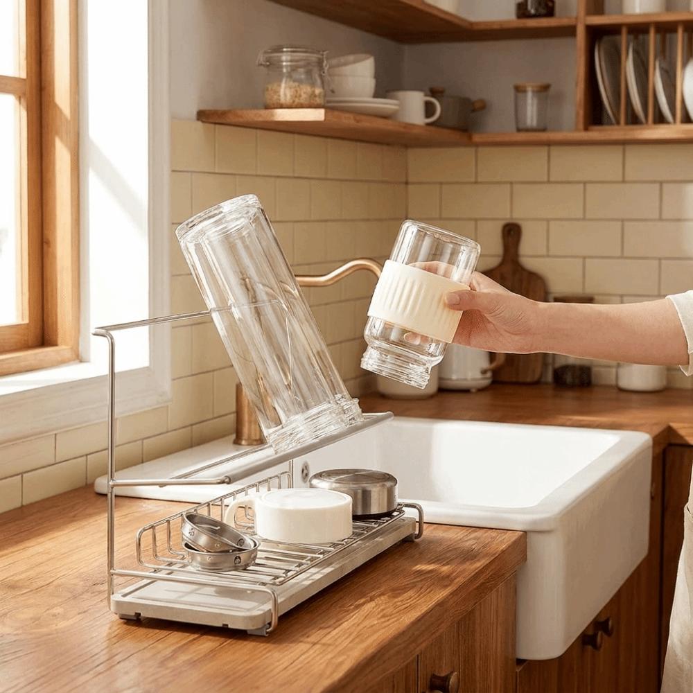Large Capacity Double-layer Water Cup Rack Anti-Fall Bottle Drying Rack Cup Drying Rack  Office
