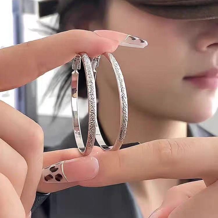 925 Hong Kong Style Earrings Temperament Circle Earrings Personality Versatile Internet Celebrity Simple Earrings
