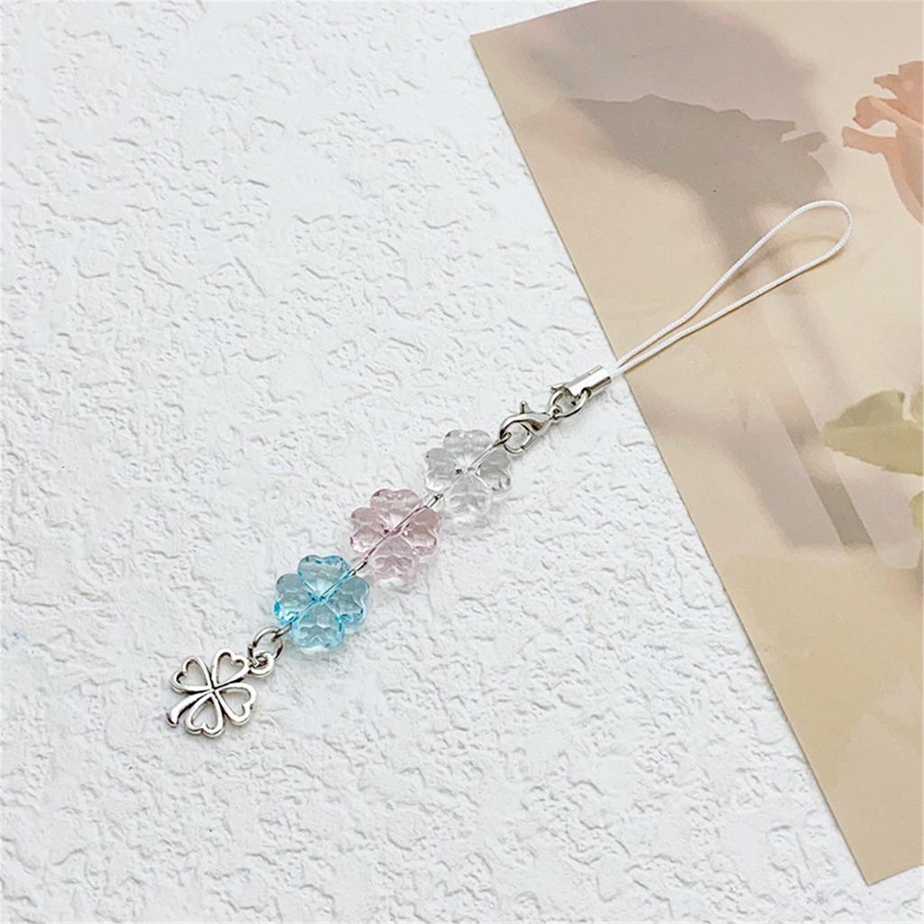 Barevný akrylový korálkový popruh na telefon čtyřlístky/tulipány přívěsek klíčenka všestranný přívěsek na telefony a tašky