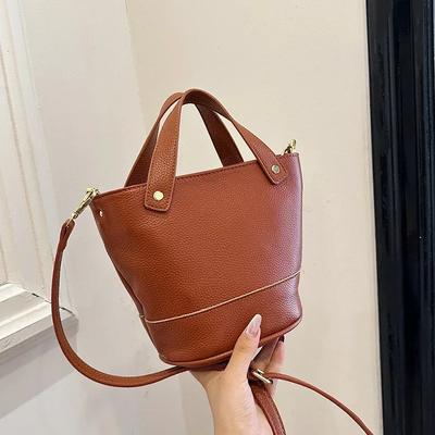 Monochromatic PU Women's Bag Soft and Versatile Fashionable Shoulder Bag Elegant Simple Bucket Elegant Crossbody Bag High Quality New