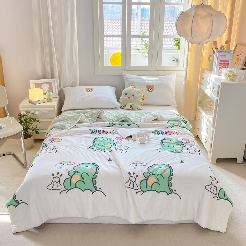 Cartoon Rainbow Bear Summer Quilt 100% Cotton Air Conditioning Thin Quilt for Kids Teens Multi-functional Nap Quilted Quilt