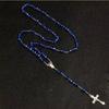 Long Chain Rosary Necklace 8mm Beads Crucifix Pendant Chain Cross Pendant Necklace  Lady Jewelry