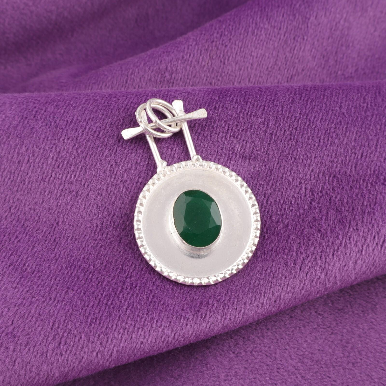 

Зеленый Оникс Драгоценный Камень Стерлинговое Серебро Бохо Подарок Сестрам День Рождения Ручная Работа Подвеска PP-57-17