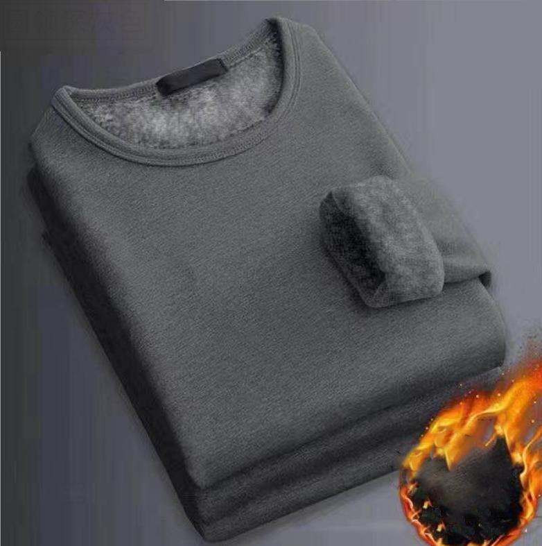 Winter Men Thickening Velvet Warm Men's Long-sleeved Thermal Underwer Male Round Neck Fashion T-shirt