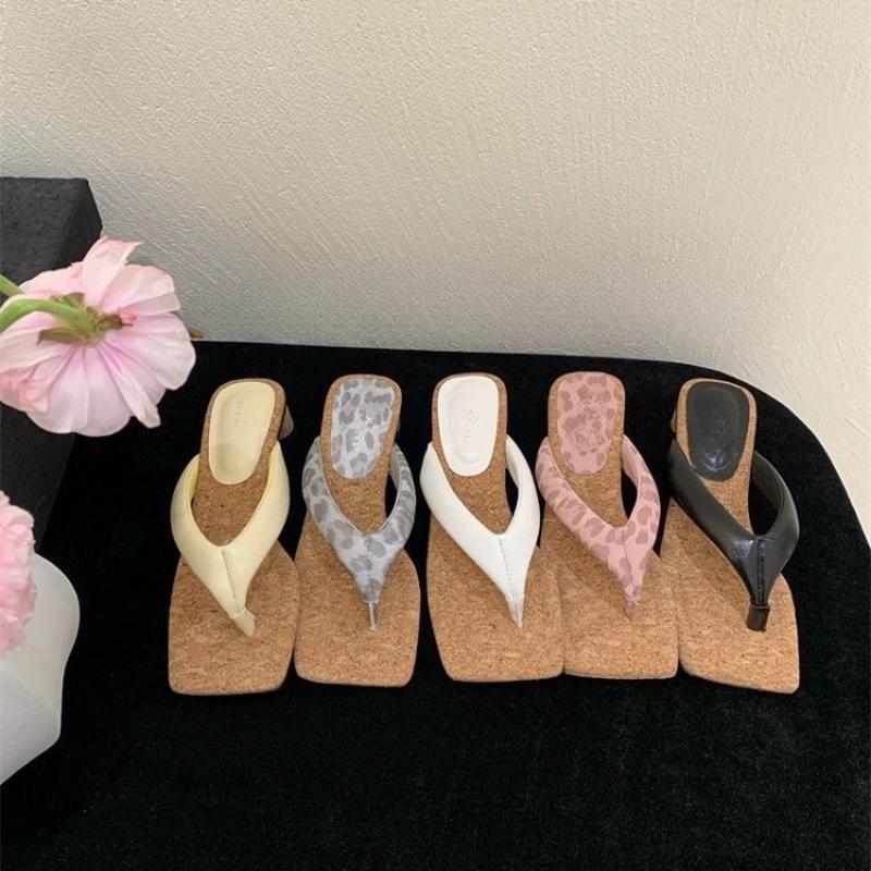 High Heels Women Slippers Square Toe Clip Toe Sandals Summer Shoes 2025 New Chunky Dress Pumps Casual Flip Flops Woman Slides