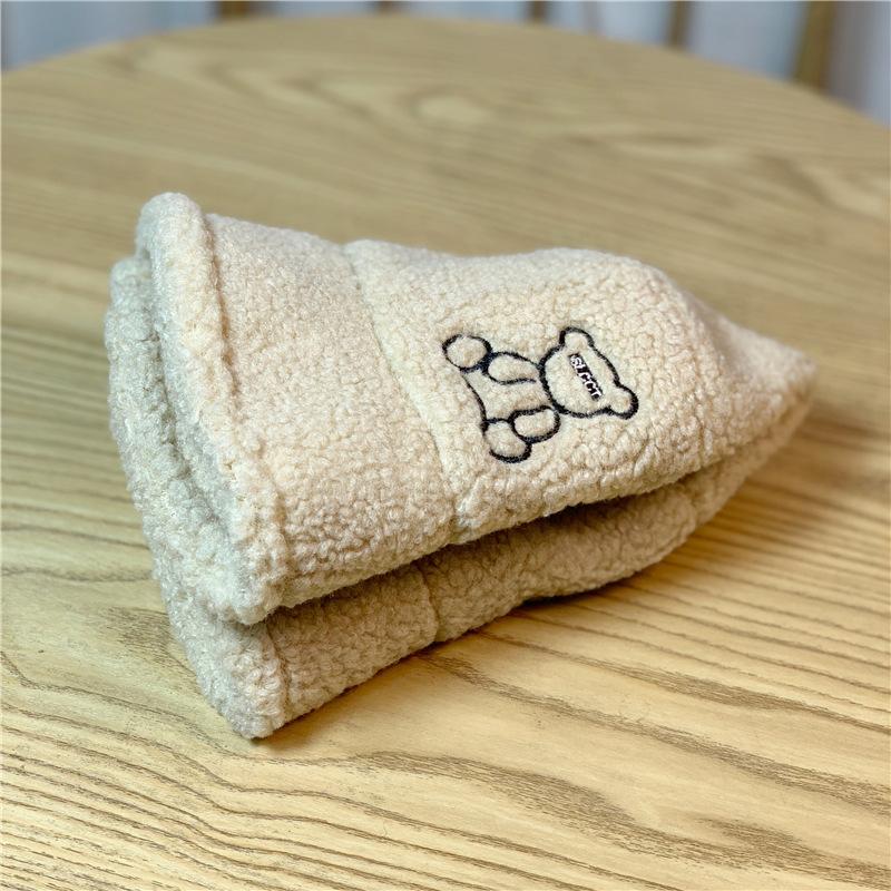 Cute Bear Embroidery Warm Lamb Wool Fisherman Hat Children Autumn and Winter Warm Basin Hat Bucket Hat