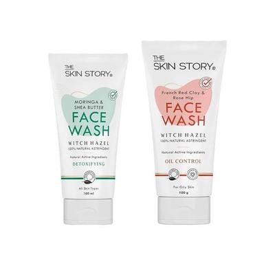 Combo Sabonete Facial The Skin Story, Sabonete Facial Argila Vermelha Francesa e Rosa Mosqueta(100g) e Gel de Limpeza Facial de Moringa e Manteiga de Karité (100 ml) Pacote de 2