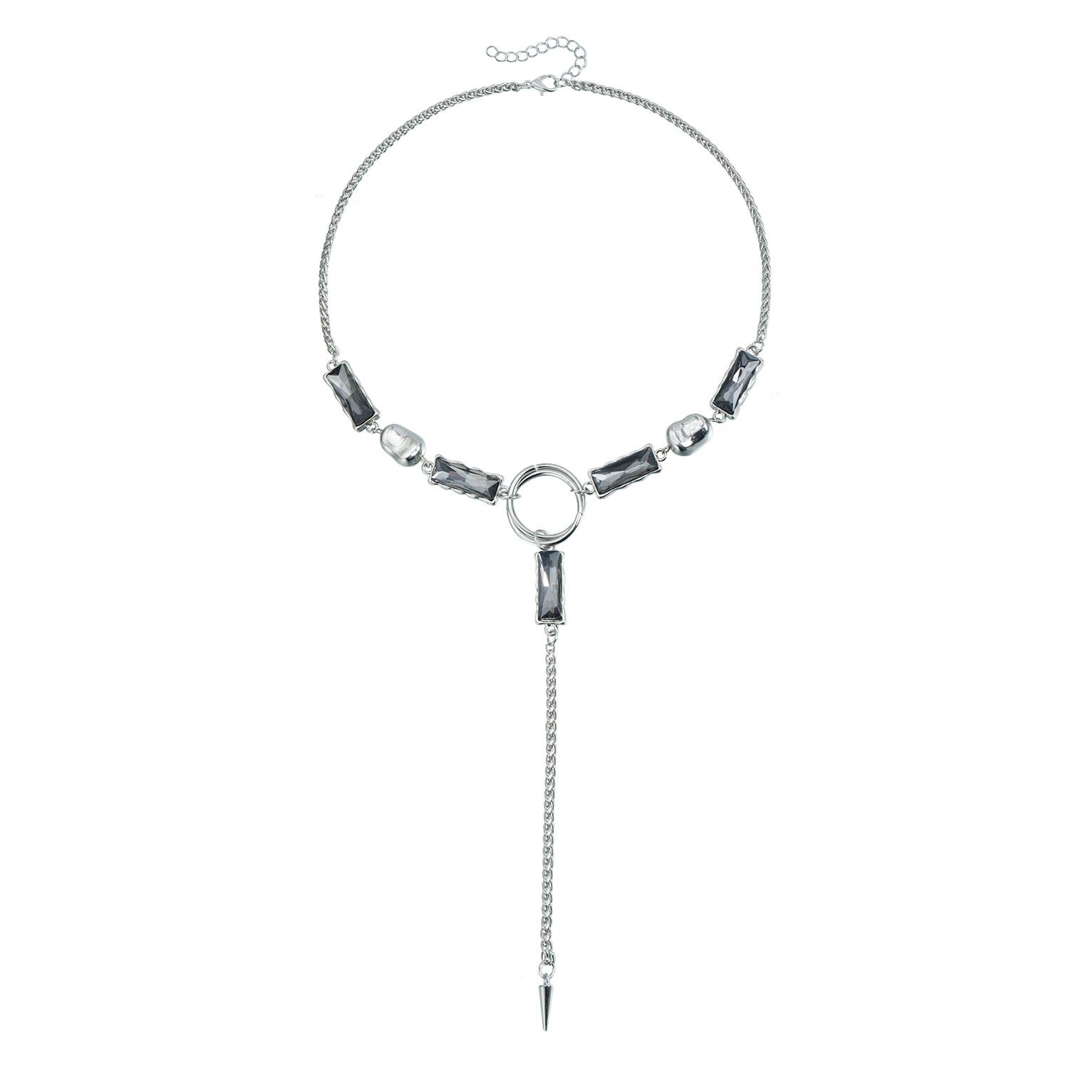 

Square black diamond irregular Y-shaped necklace ins personality trend punk style necklace