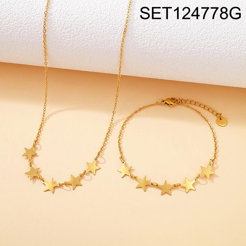 European Style 5-Pointed Star Titanium Steel Necklace & Bracelet Set for Women - Simple, Versatile, Light Luxury Clavicle Chain