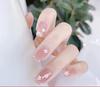 Secret Lives Glossy Artifical Fake False Press On Nails Matte Light Pink Color with Golden Glitter Design Matte Pink Color White Flower and Golden
