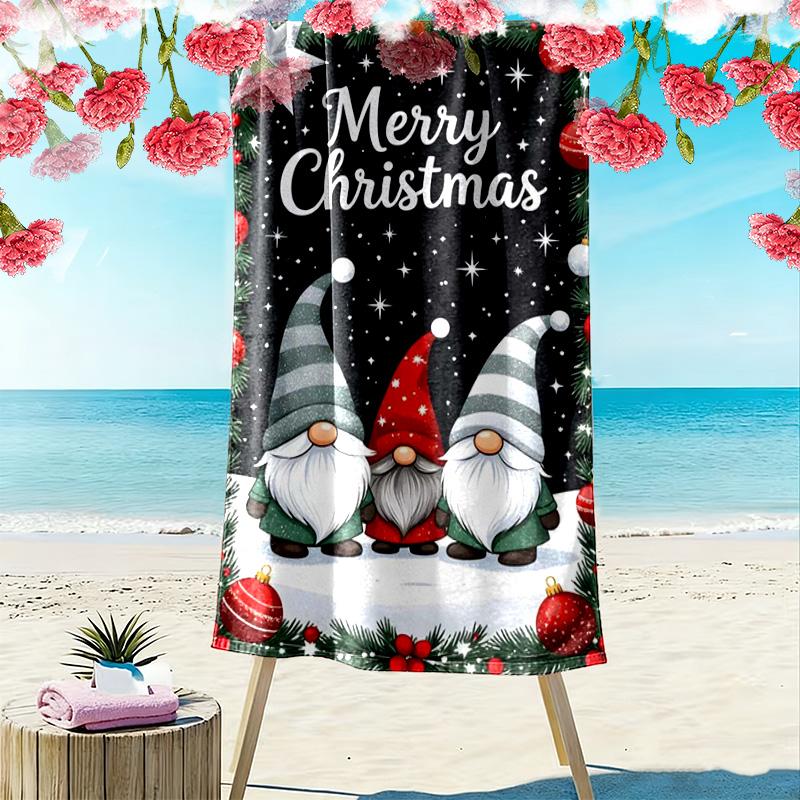 Christmas Gnomes Print Beach Towel, Large Soft Quick Dry Towel for Beach Camping Swimming