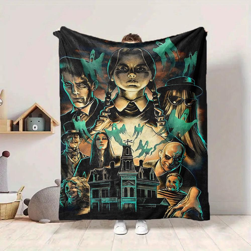 1pc Addams Family Flannel Blanket [Cozy Throw Blanket] For Sofa, Bed, Travel, Camping, Livingroom, Office, Couch, Chair, And Bed