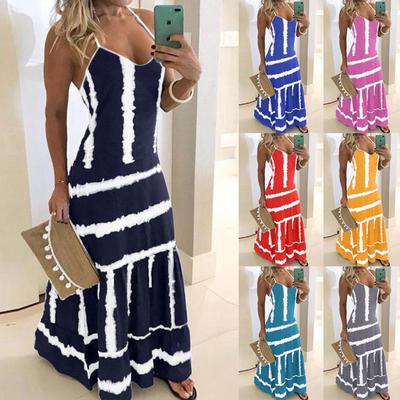 Damen Batik-Strandpullover, Maxi-Boho-Sommerkleid, lockeres, langes Slip-Kleid für Damen