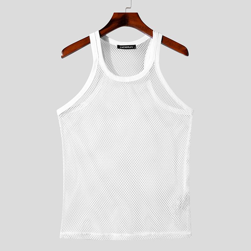 Купить INCERUN Прозрачные мужские тонкие белые майки без рукавов | Joom