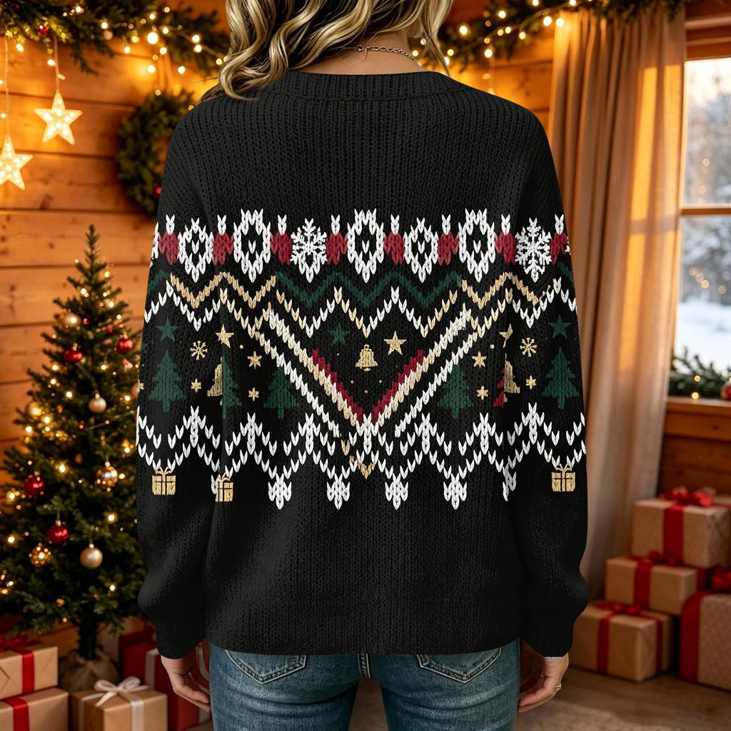 Damen Weihnachtsdruck Langarm Offen Vorne Strickjacke Lässiger Feiertags Pullover Mantel